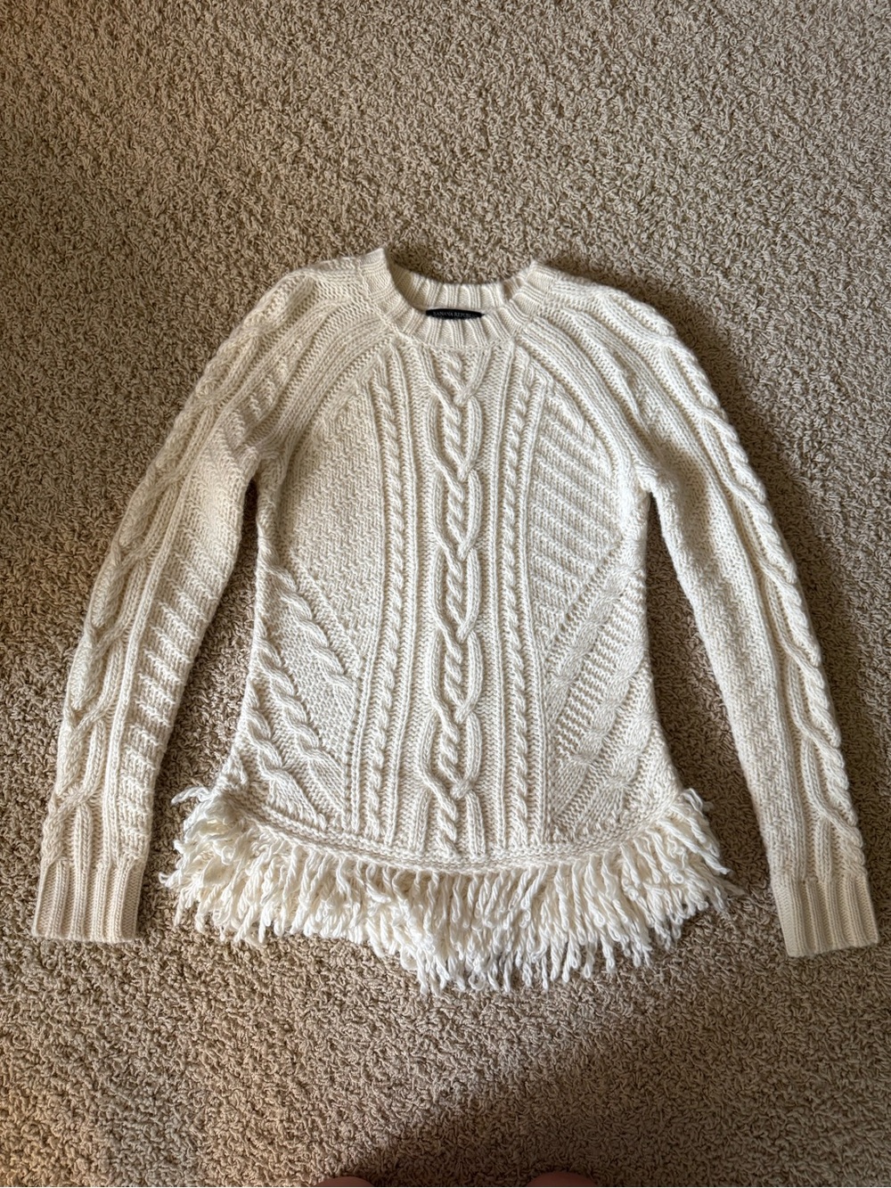Banana Republic Italian Cream Cable Knit Fringe Sweater